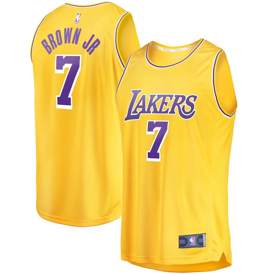 Men Los Angeles Lakers 7 Troy Brown Jr Fanatics Branded Gold Fast Break Replica NBA Jersey